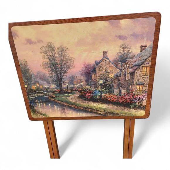 Vintage Thomas Kinkade Wooden TV Trays Tables Set Lot of 4 Folding Snack Trays - Picture 7 of 8